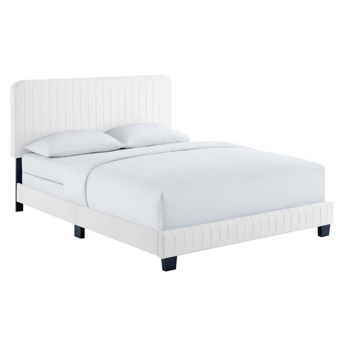 MOD-6332-WHI Celine Channel Tufted Performance Velvet Twin Bed By Modway