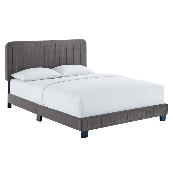 MOD-6334-GRY Celine Channel Tufted Performance Velvet Queen Platform Bed By Modway