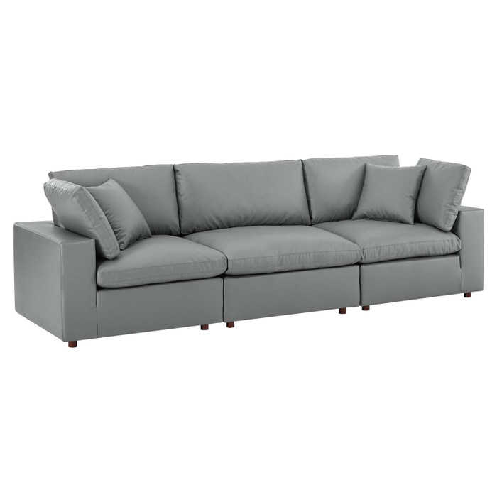 EEI-4914-GRY Commix Down Filled Overstuffed Vegan Leather 3-Seater Sofa By Modway