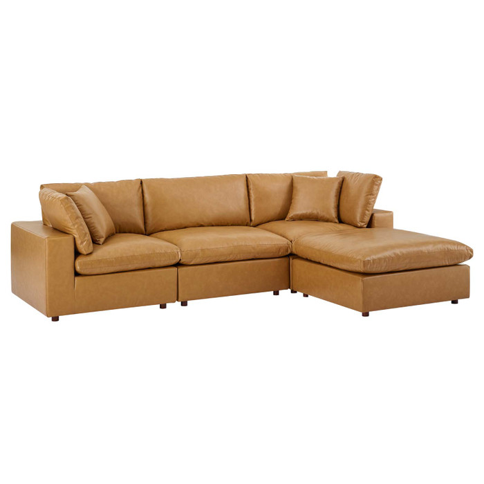 EEI-4915-TAN Commix Down Filled Overstuffed Vegan Leather 4-Piece Sectional Sofa By Modway