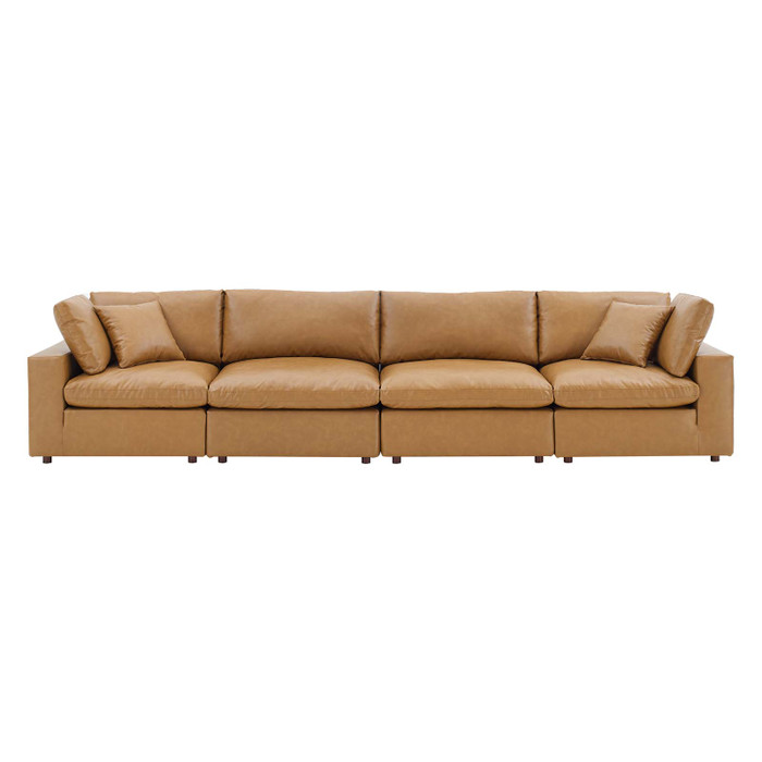 EEI-4916-TAN Commix Down Filled Overstuffed Vegan Leather 4-Seater Sofa By Modway
