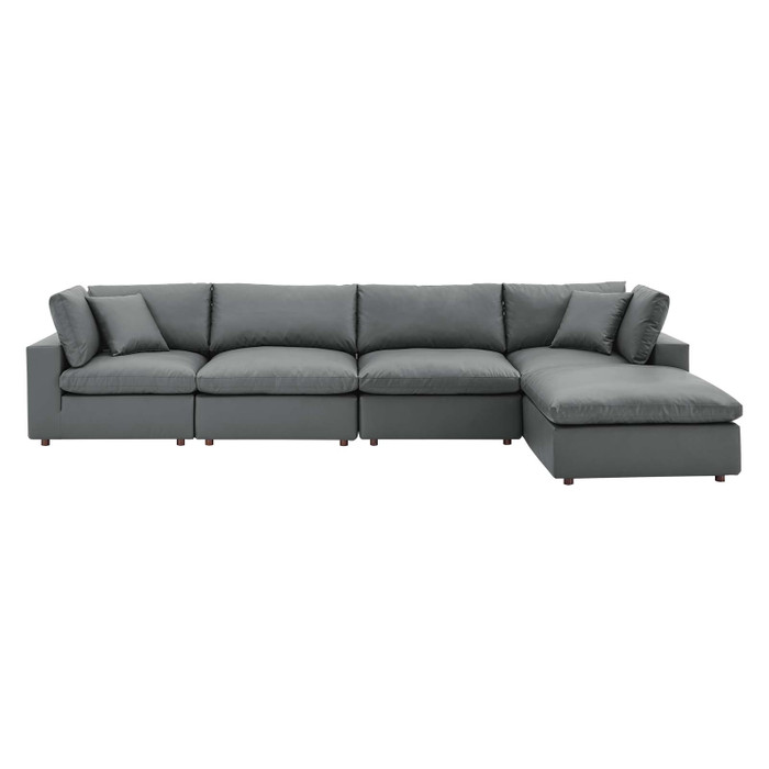 EEI-4917-GRY Commix Down Filled Overstuffed Vegan Leather 5-Piece Sectional Sofa By Modway