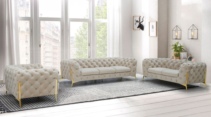 Divani Casa Sheila - Transitional Beige Fabric Sofa Set VGCA1346-BEIX-SET