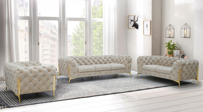 Divani Casa Quincey - Transitional Beige Velvet Sofa Set VGKNK8520-BEI-SET