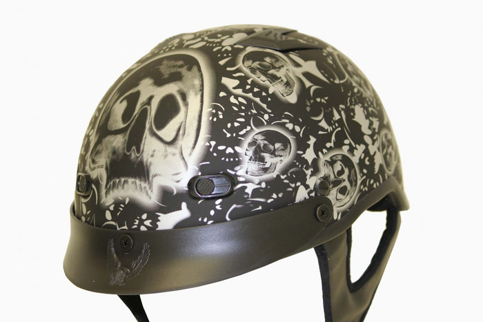 100MBYB 1Mbyb - Dot Matte Bone Yard Black Shorty Motorcycle Helmet By Nuorder