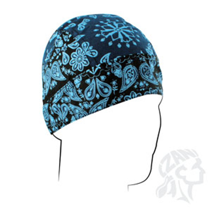 Z614 Skull Cap - Two-Tone Ice Blue Paisley Flames Do-Rag Flydanna By Nuorder