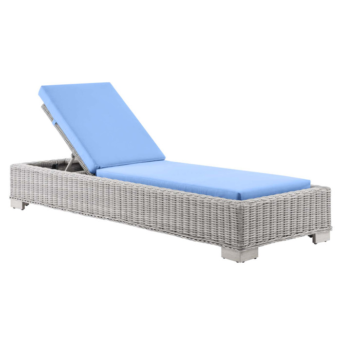 EEI-4843-LGR-LBU Conway Outdoor Patio Wicker Rattan Chaise Lounge By Modway