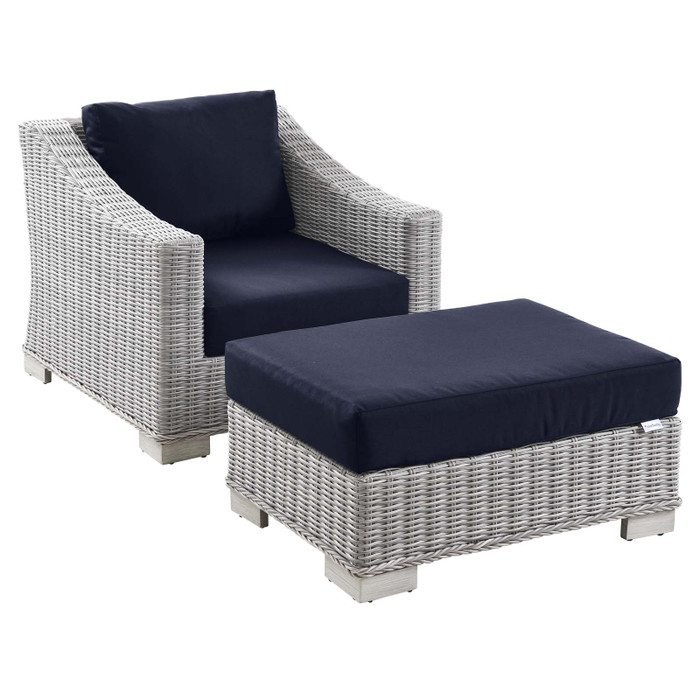 EEI-5090-NAV Conway Outdoor Patio Wicker Rattan 2-Piece Armchair And Ottoman Set By Modway