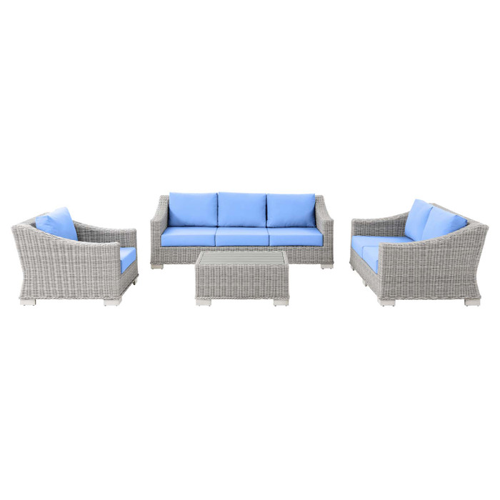 EEI-5091-LBU Conway 4-Piece Outdoor Patio Wicker Rattan Furniture Set By Modway