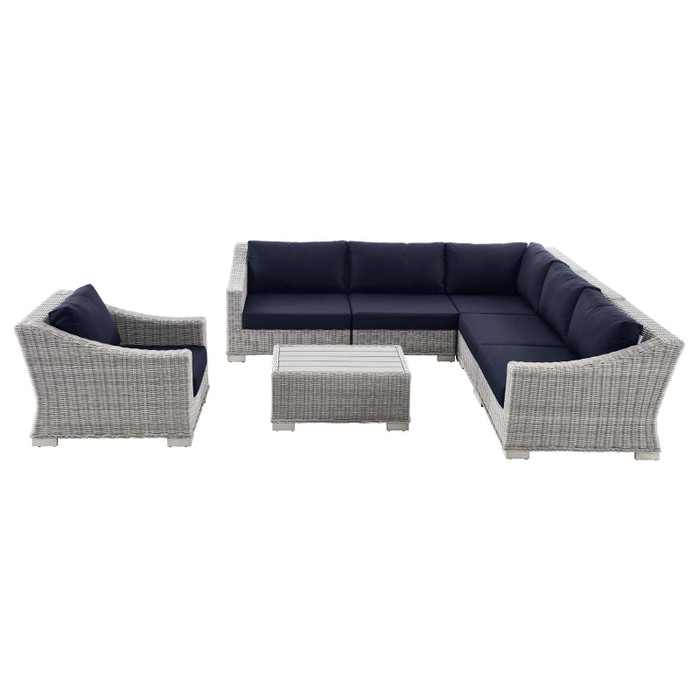 EEI-5098-NAV Conway Outdoor Patio Wicker Rattan 7-Piece Sectional Sofa Furniture Set By Modway