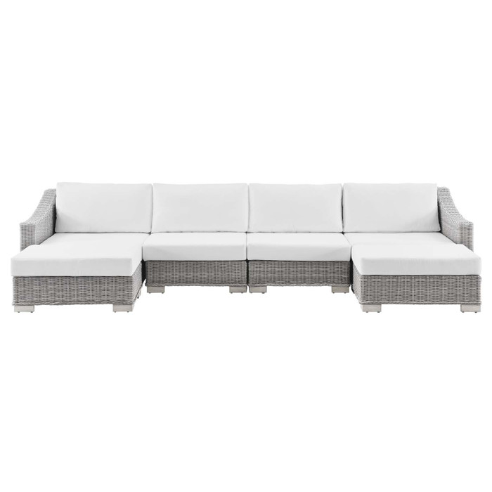 EEI-5099-WHI Conway Outdoor Patio Wicker Rattan 6-Piece Sectional Sofa Furniture Set By Modway