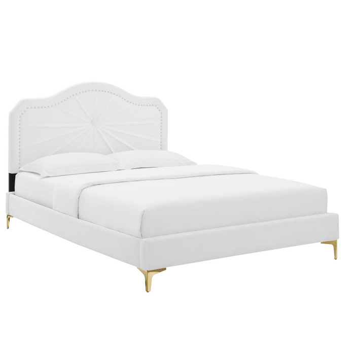 MOD-6903-WHI Portia Performance Velvet Twin Platform Bed By Modway