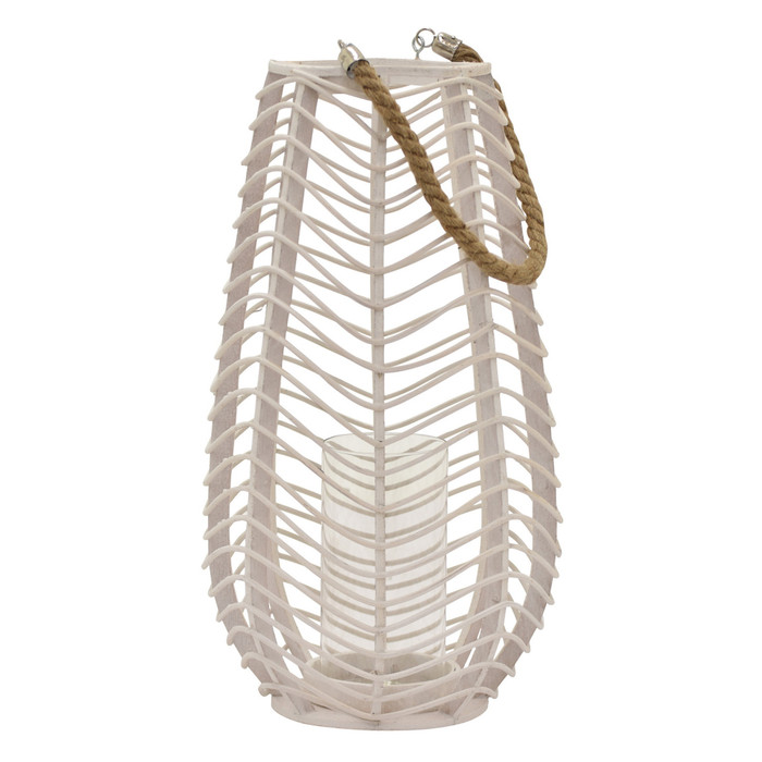 Decorative Rattan Lantern In White Natural Fiber Plutus PBTH94755