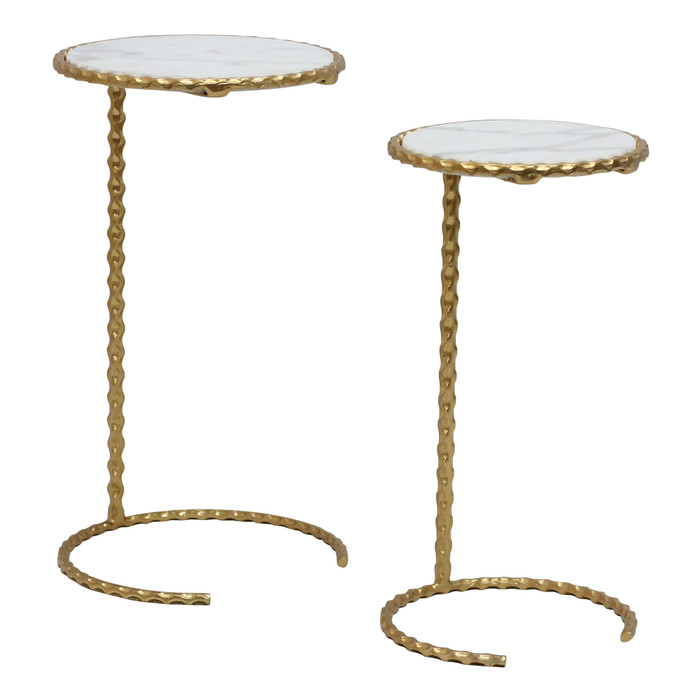 Metal Plant Stand With Marble In Gold Metal (Set Of 2) Plutus PBTH94460