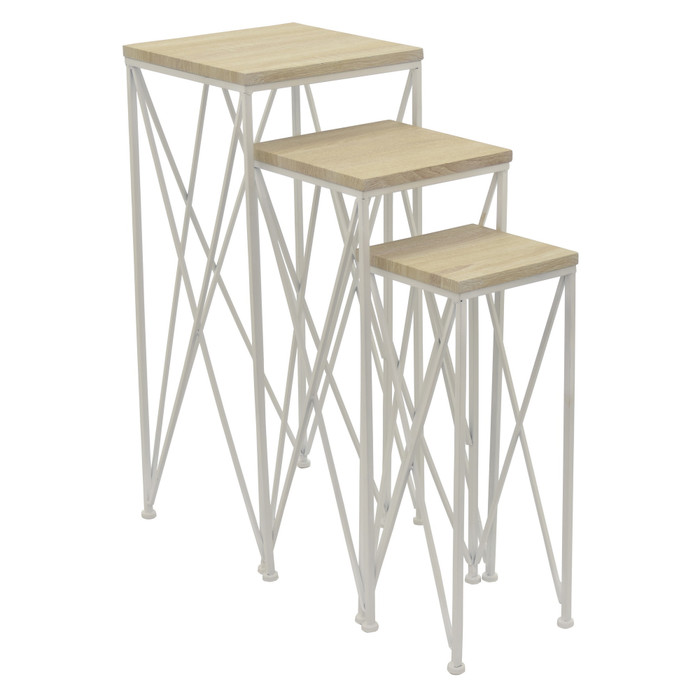 Metal/Wood Plant Stand In White Metal (Set Of 3) Plutus PBTH94509