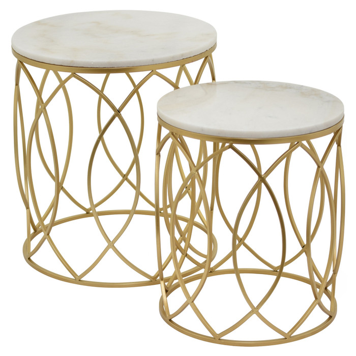 Metal/Marble Plant Stand In Gold Metal (Set Of 2) Plutus PBTH92432