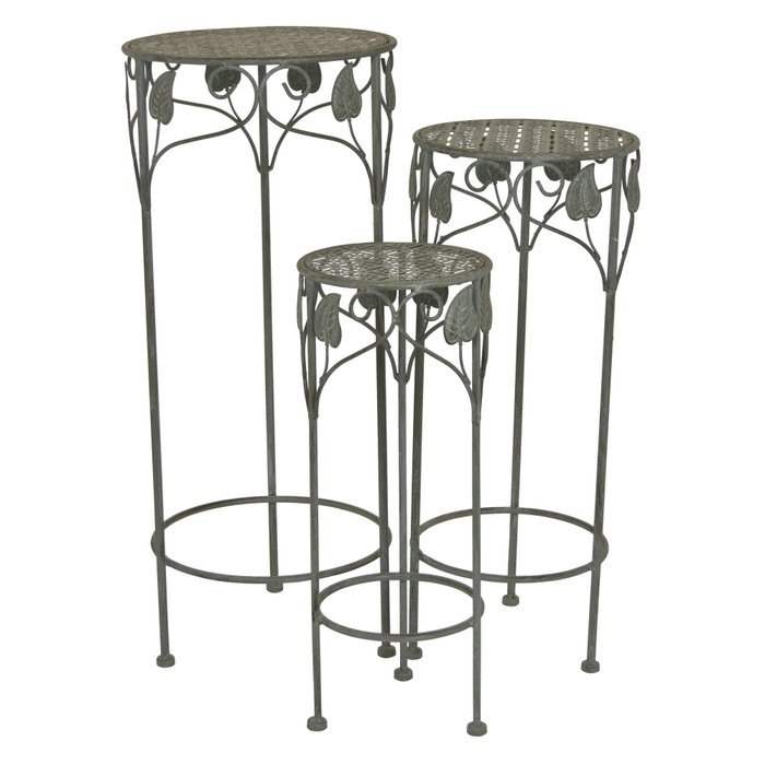 Metal Plant Stand In Gray Metal (Set Of 3) Plutus PBTH92452