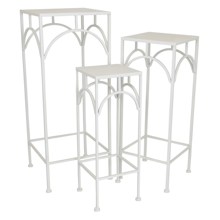 Metal Plant Stand In White Metal (Set Of 3) Plutus PBTH92368