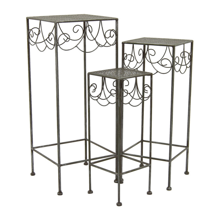 Metal Plant Stand In Gray Metal (Set Of 3) Plutus PBTH92618