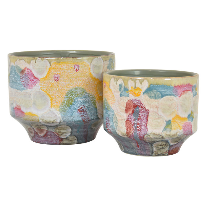 Planter (Set Of 2) In Multi-Colored Porcelain Plutus PBTH93343