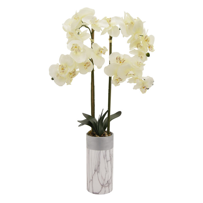 Faux Orchid Flower Pot In White Porcelain Plutus PBTH92482