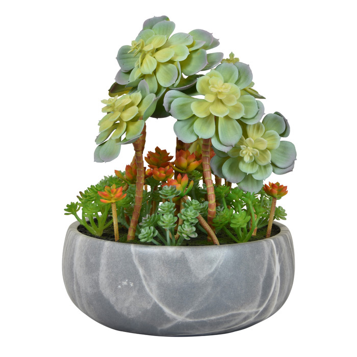 Faux Succulent Pot In Green Terracotta Plutus PBTH92902