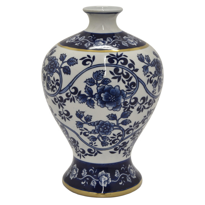 Blue And White Porcelain Vase With Gold Accents Plutus PBTH92054