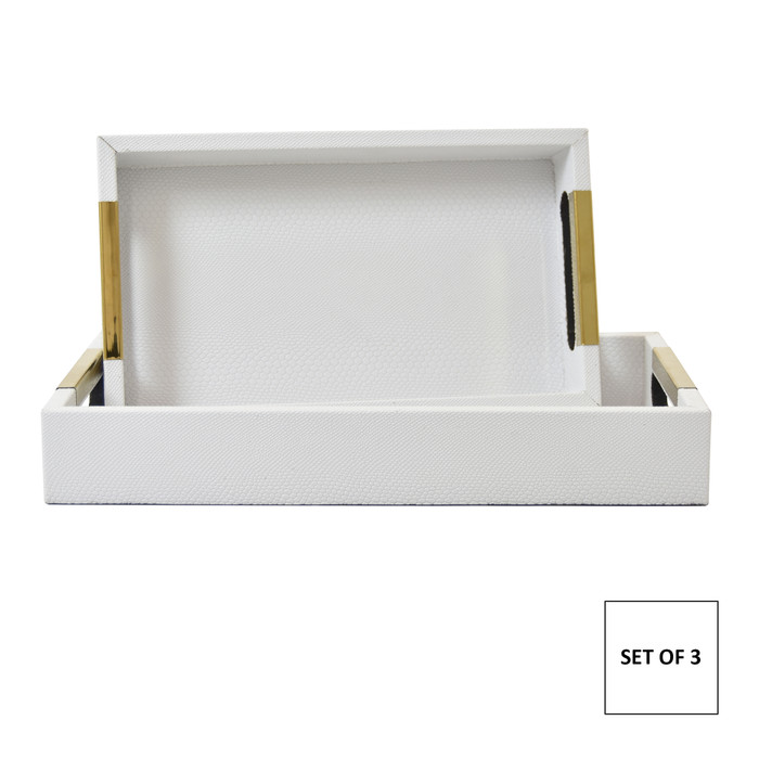 Wood Tray (Set Of 3) In White Wood Plutus PBTH92697