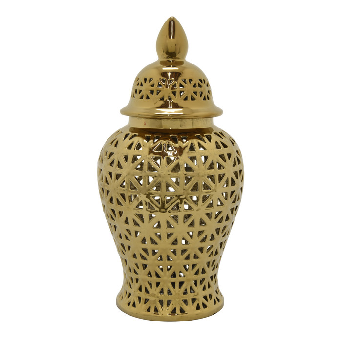 Ceramic Pierced Jar-Gold In Gold Porcelain Plutus PBTH94171