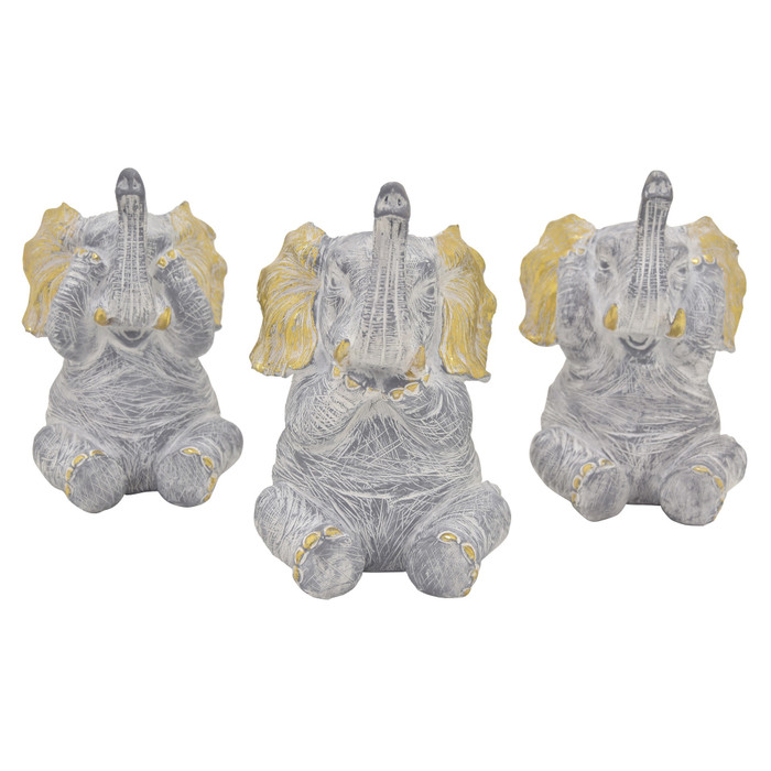 Elephant Tabletop In White Resin (Set Of 3) Plutus PBTH94598