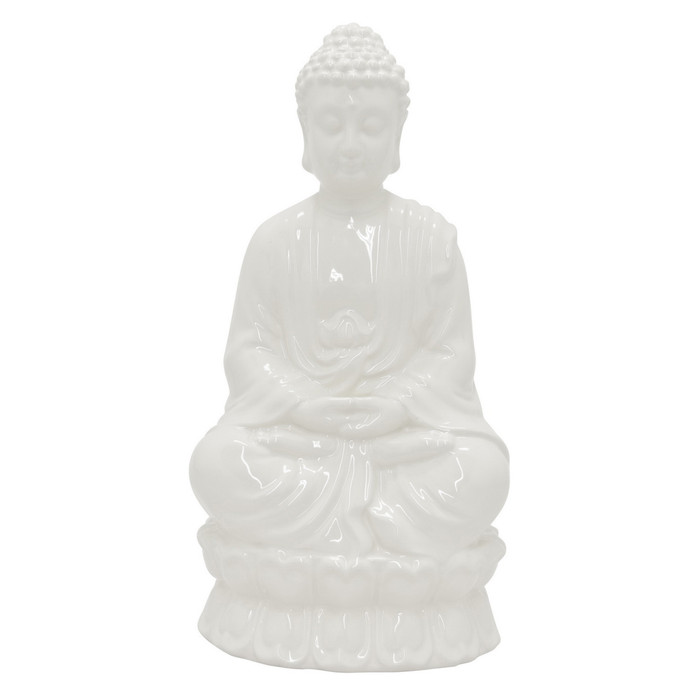 Ceramic Buddha Sitting In White Porcelain Plutus PBTH93283