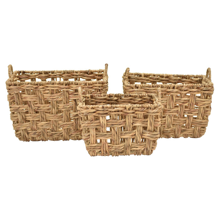 Water Hyacinth Basket In Brown Natural Fiber (Set Of 3) Plutus PBTH94706
