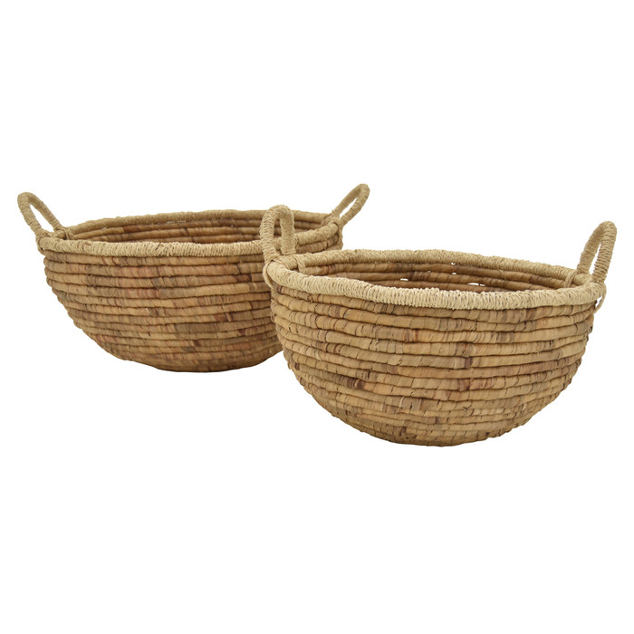 Water Hyacinth Basket In Brown Natural Fiber (Set Of 2) Plutus PBTH93297