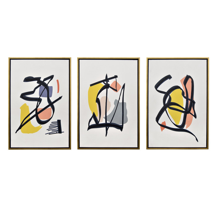 Painting With Frame In Multi-Colored Metal (Set Of 3) Plutus PBTH93461