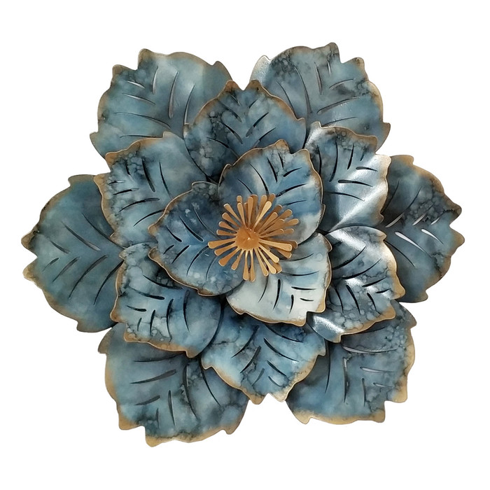 Flower Wall Decor In Blue Metal Plutus PBTH92574