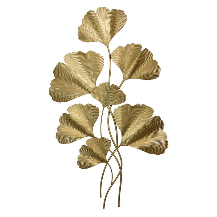 Ginkgo Biloba Wall Decor In Gold Metal Plutus PBTH92965