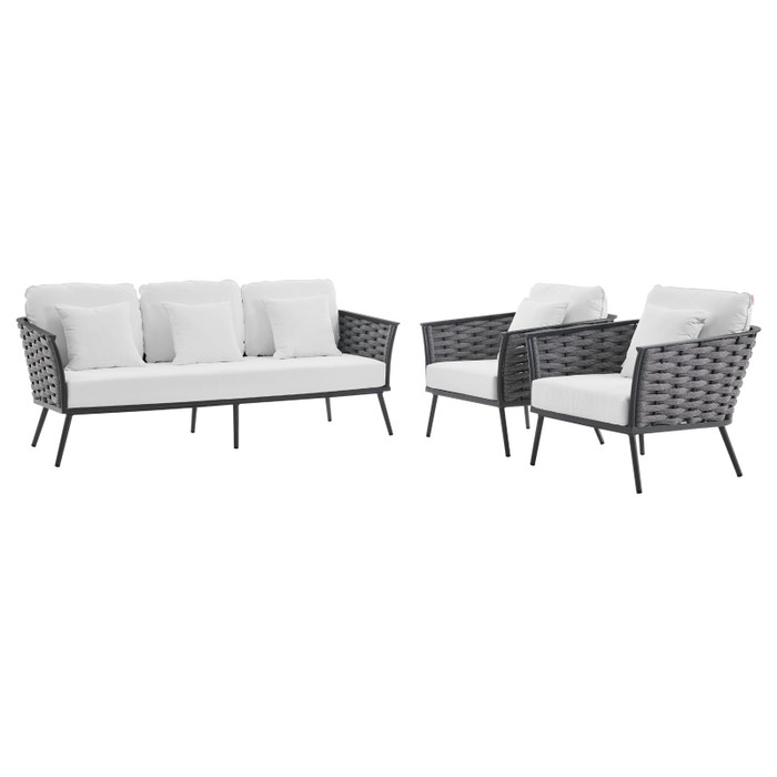 EEI-3165-GRY-WHI-SET Stance 3 Piece Outdoor Patio Aluminum Sectional Sofa Set - Gray White By Modway