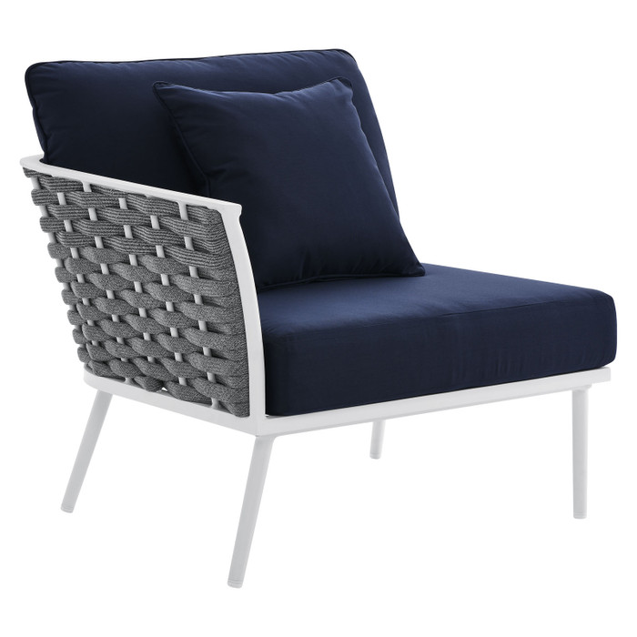 EEI-5565-WHI-NAV Stance Outdoor Patio Aluminum Left-Facing Armchair - White Navy By Modway
