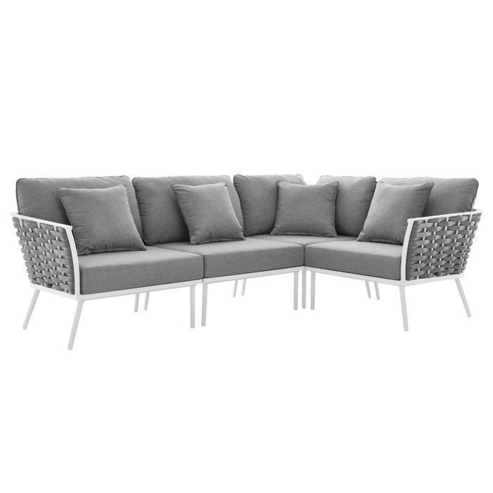 EEI-5753-WHI-GRY Stance Outdoor Patio Aluminum Outdoor Patio Aluminum Large Sectional Sofa - White Gray By Modway