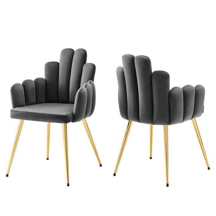 EEI-4679-GLD-GRY Viceroy Performance Velvet Dining Chair Set Of 2 - Gold Gray By Modway