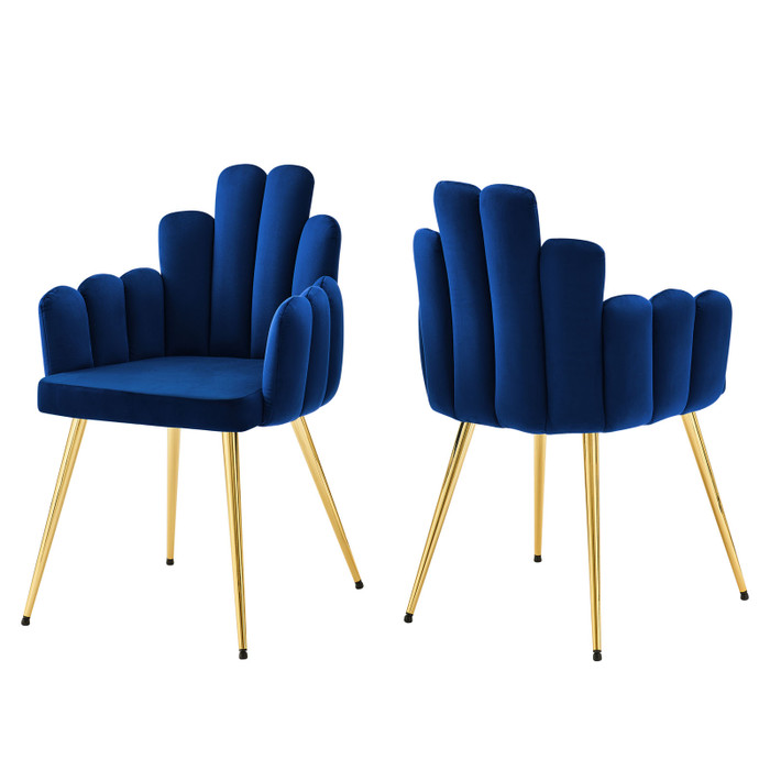 EEI-4679-GLD-NAV Viceroy Performance Velvet Dining Chair Set Of 2 - Gold Navy By Modway