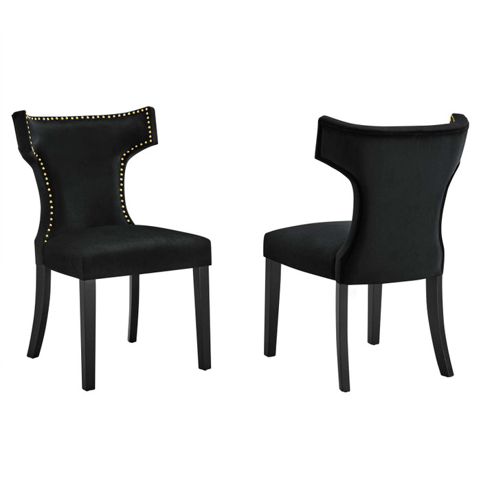 EEI-5008-BLK Curve Performance Velvet Dining Chairs - Set Of 2 - Black By Modway