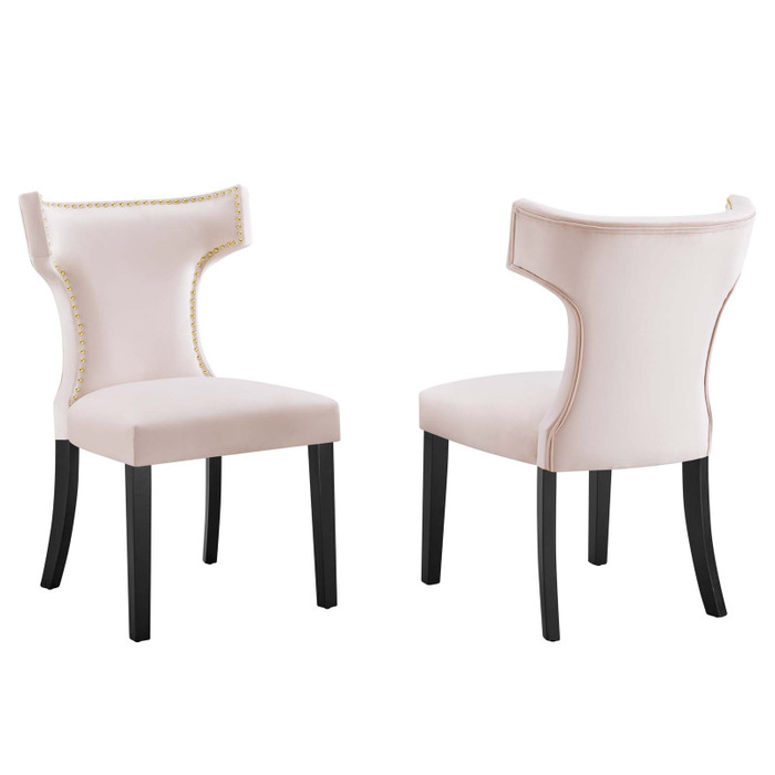 EEI-5008-PNK Curve Performance Velvet Dining Chairs - Set Of 2 - Pink By Modway
