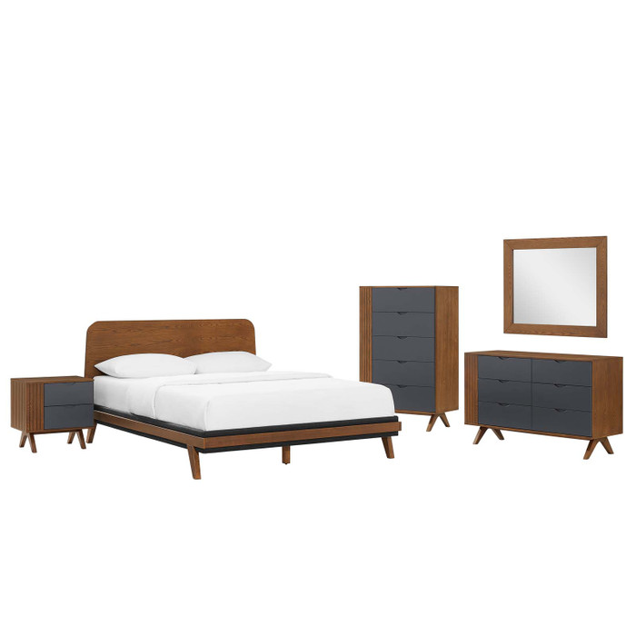 MOD-6958-WAL Dylan 5 Piece Bedroom Set - Walnut By Modway