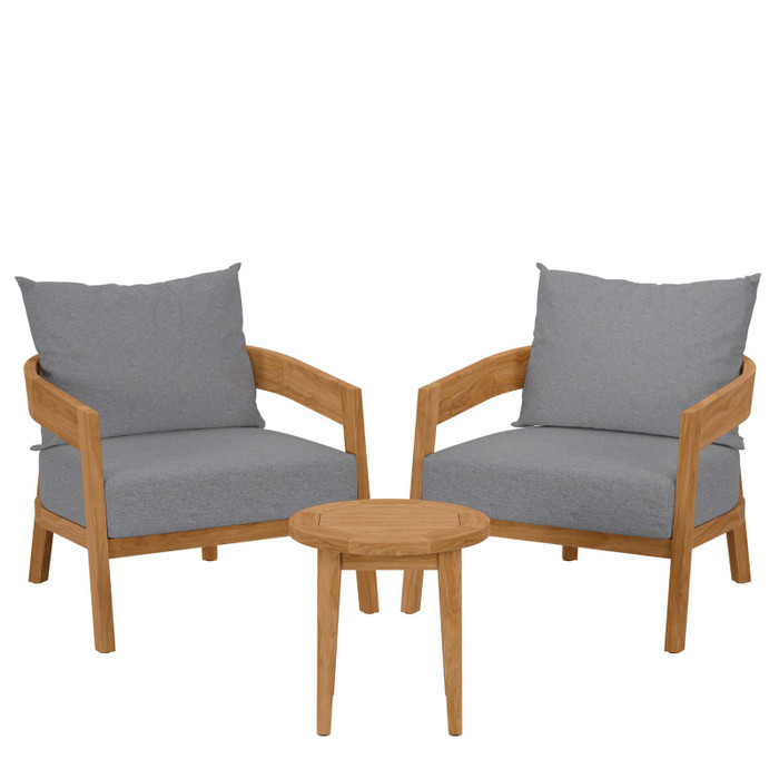 EEI-5835-NAT-GRY Brisbane 3-Piece Teak Wood Outdoor Patio Outdoor Patio Set - Natural Gray By Modway