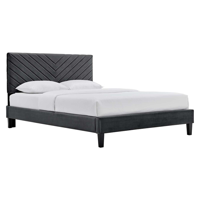 MOD-6285-CHA Roxanne Performance Velvet Queen Platform Bed - Charcoal By Modway