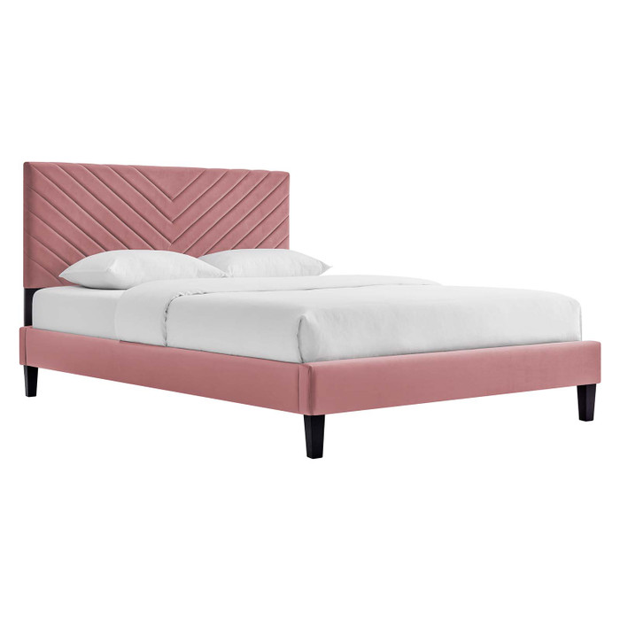 MOD-6285-DUS Roxanne Performance Velvet Queen Platform Bed - Dusty Rose By Modway