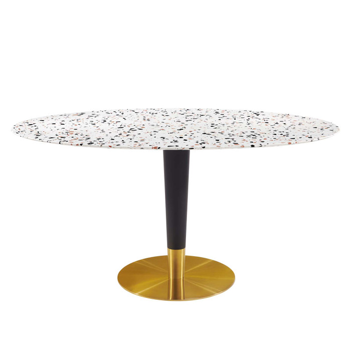 EEI-5738-GLD-WHI Zinque 60" Oval Terrazzo Dining Table - Gold White By Modway