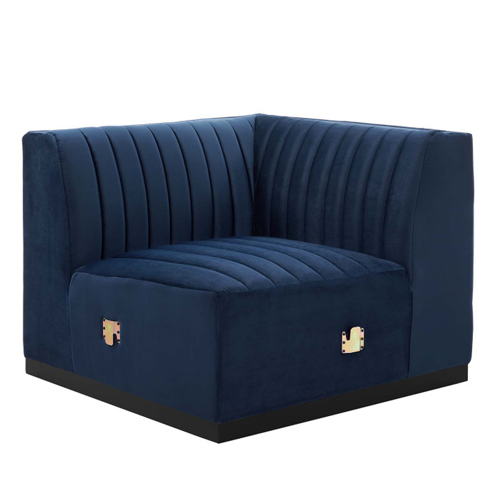 EEI-5498-BLK-MID Conjure Channel Tufted Performance Velvet Right Corner Chair - Black Midnight Blue By Modway