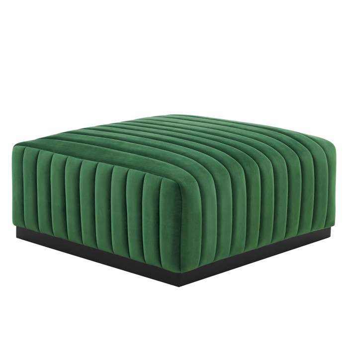 EEI-5500-BLK-EME Conjure Channel Tufted Performance Velvet Ottoman - Black Emerald By Modway